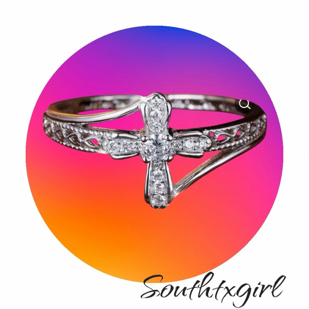 925 Sterling Silver Cross Ring | Faith Jewelry | CZ Crystal | Gift for Her NEW